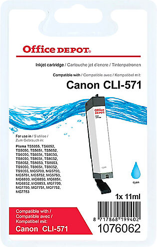 Office Depot Cartouche jet d'encre Office Depot Compatible CANON CLI-571 1076062 Cyan