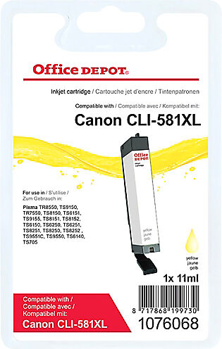 Office Depot Cartouche jet d'encre Office Depot Compatible CANON CLI-581XL 1076068 Jaune