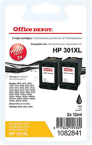 Office Depot Cartouche jet d'encre Office Depot Compatible HP301XL 1082841 Noir 2 Unités