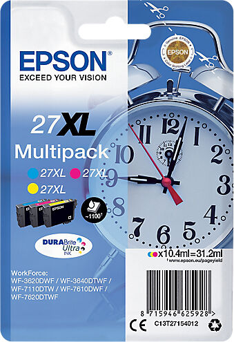 Epson Cartouche jet d'encre Epson D'origine 27XL Cyan  Magenta  Jaune C13T27154012 3 Unités