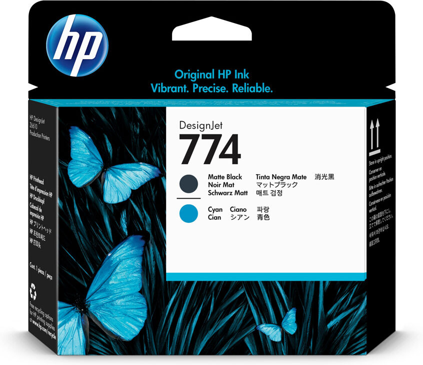 HP Tête impression DesignJet Noir Mat et Cyan HP 774 P2W01A