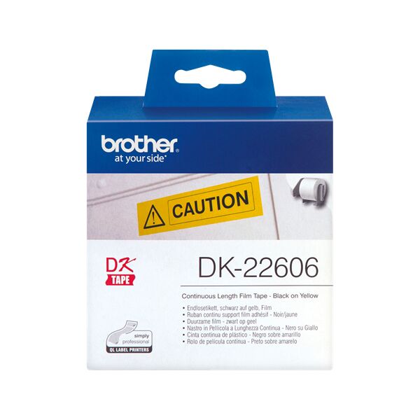 brother dk22606 nastro per etichettatrice adesivo pellicola nero/giallo 62m - dk-22606