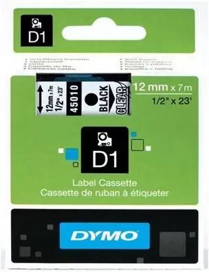 Nastro per etichettatrice originale Dymo S0720500A 45010 D1 LT Plastic da 12 mm (Rotolo 7 metri) NERO SU TRASPARENTE