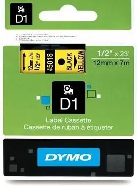 Nastro per etichettatrice originale Dymo S0720580A 45018 LT Plastic da 12 mm (Rotolo 7 metri) NERO SU GIALLO