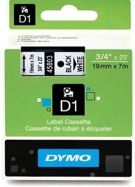 Nastro per etichettatrice originale Dymo S0720830A 45803 D1 LT Plastic da 19 mm (Rotolo 7 metri) NERO SU BIANCO