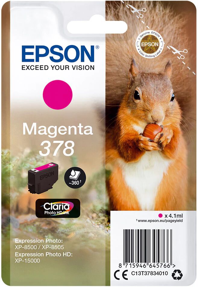 Epson Squirrel Singlepack Magenta 378 Claria Photo HD Ink