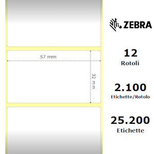 Zebra Etichette 800262-127 12Pck Z-Select 12 Rotoli, Carta Termica, 2000D, 57X32Mm, 2100 E Originale