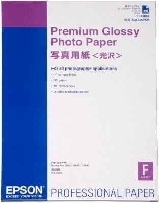 Epson Premium Glossy Photo Paper A2, 25 Sheet, 255g    S0420