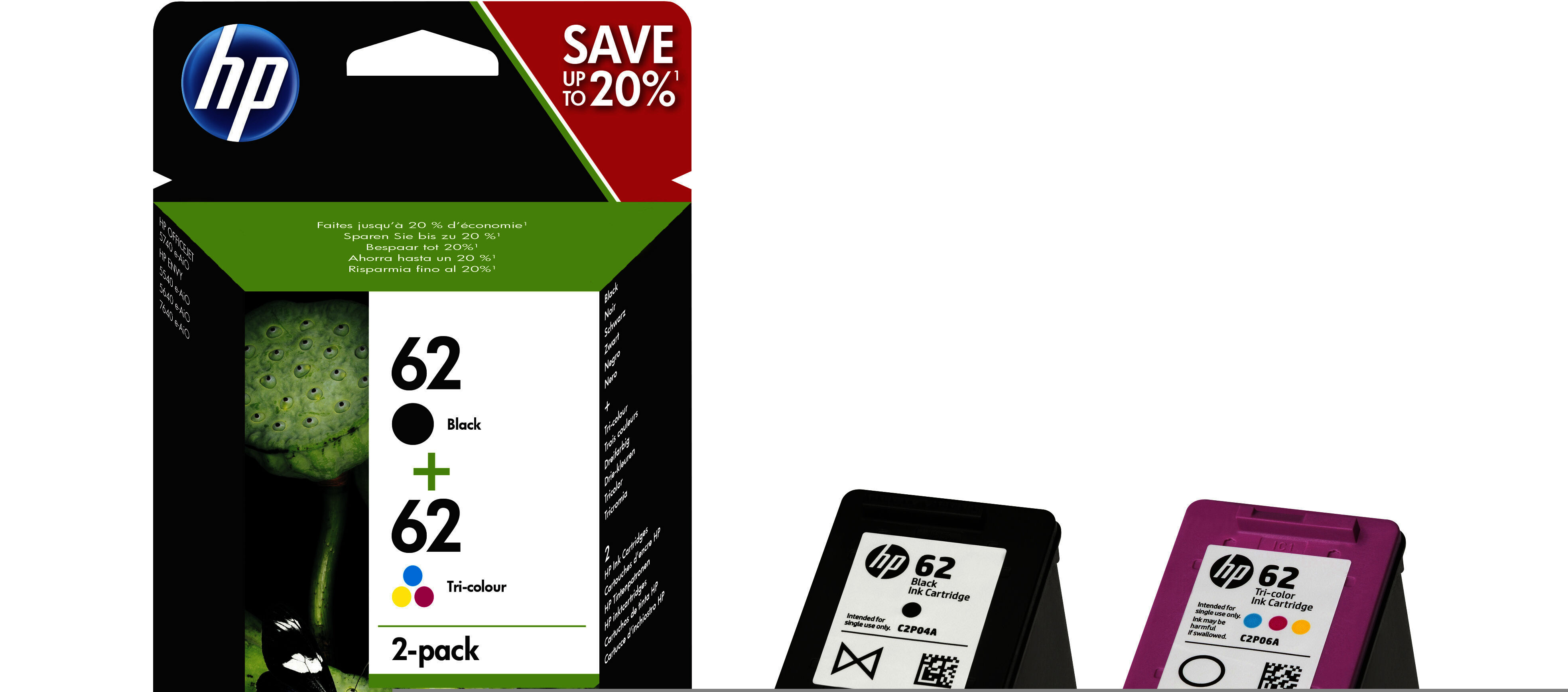 HP 62 Ink Cart Combo 2-Pack Blistered