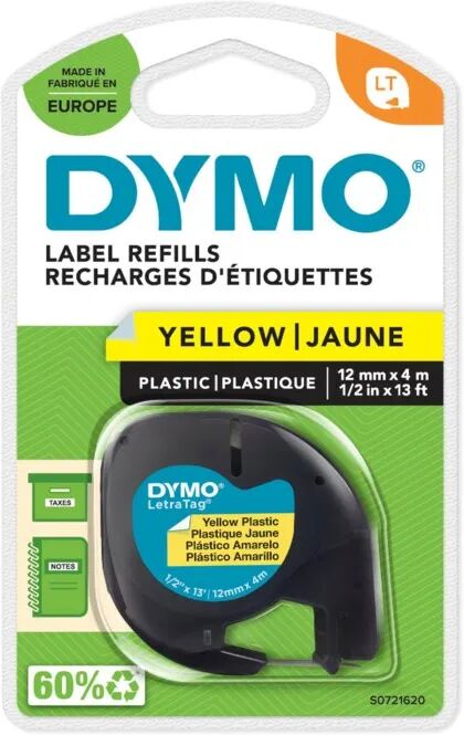 Dymo Letratag merketape av plast 12 mm Gul