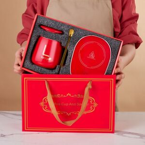 My Store Constant Temperature Heating Smart Ceramic Coffee Cup Set, Style: USB Plug(Red+Gift Box)