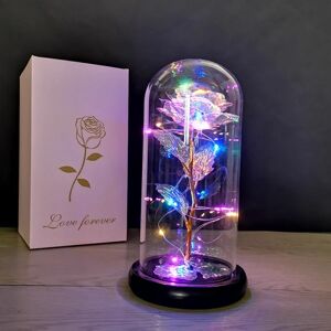 Galaxy Rose Mors Dag til Mor Gaver Unik Love Mom Gift Farverig Kunstig Forever Flower Glas Rose LED Lys Mors Dag - Perfet