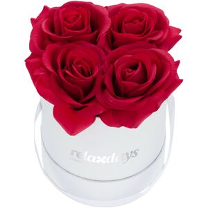 Boîte à roses ronde, 4 roses, Bac à roses blanc, conservable 10 ans, Idée cadeau, rouge - Relaxdays - Publicité