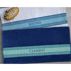 Cadeaux.com Duo de serviettes blanche et bleue Personnalisables - Mosaïque