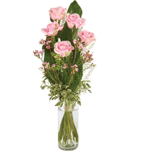 Interflora Flamingo : bouquet aérien de roses roses et aspidistra