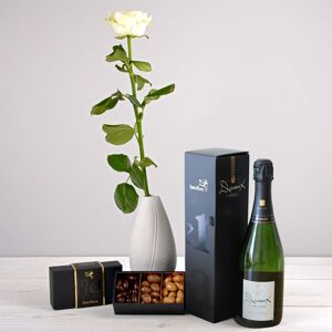 Interflora Trio festif : rose blanche, champagne et trio d'amandes