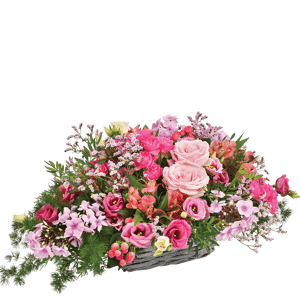 Interflora Rosemantic : composition aux tons rose, saumon et fuchsia