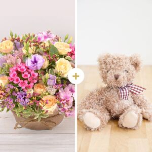 Zeste tendre et son ourson Harry - Composition florale - Idee Cadeau Interflora