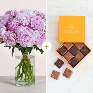 Brassee de pivoines rose pale et ses chocolats - Interflora - Livraison de fleurs