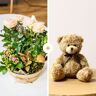 Composition Fleurs Interflora - Coin de paradis et son ourson - Livraison Fleurs & Cadeaux