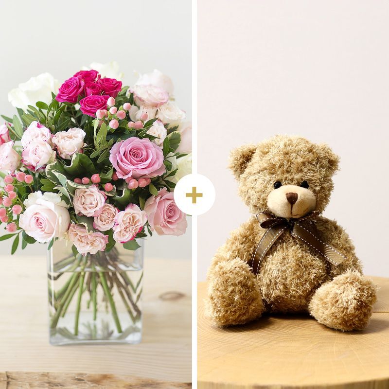 Vanille Fraise & ourson - Interflora : Livraison bouquet de roses