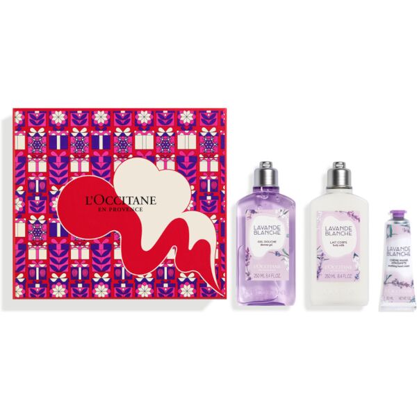 l'occitane en provence lavande blanche cofanetto 250 ml gel doccia + 250 ml latte corpo + 30 ml crema mani