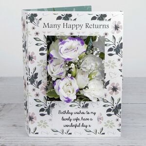 www.flowercard.co.uk Spray Carnations and White Lisianthus accented in Purple Birthday Flowercard