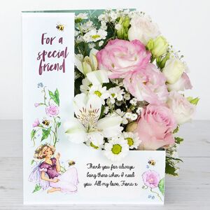 www.flowercard.co.uk Friendship Flowercard with Pink Roses, Gypsophila and Alstroemeria and Lisianthus