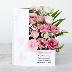 www.flowercard.co.uk Diamond Wedding Anniversary Flowercard with Spray Carnations, Lisianthus, Gypsophila, Pittosporum and Chico Leaf