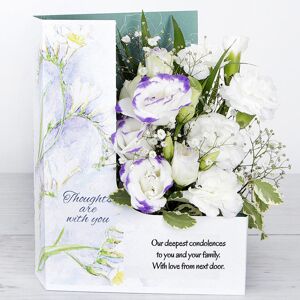 www.flowercard.co.uk Personalised Sympathy Flowers with Spray Carnations, Lisianthus, Gypsophila, Pittosporum and Chico Leaf