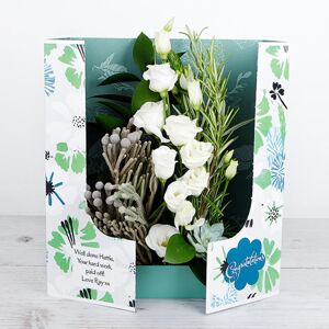 www.flowercard.co.uk Congratulations Flowers with White Lisianthus, Berry Jewels, Ornithogalum, Sprigs of Rosemary and Ruscus Leaves