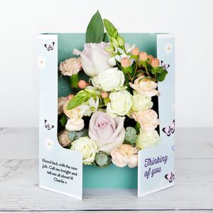 www.flowercard.co.uk Thinking Of You Flowers with Tea Roses, Peach Hypericum, Spray Rose, Baby Blue Eucalyptus and Ruscus Leaves