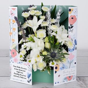 www.flowercard.co.uk Sympathy Flowers with White Freesia, Dried Lavender, Silver Wheat and Chrysanthemums