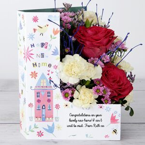 www.flowercard.co.uk New Home Celebration Flowers with Dutch Roses, Spray Carnations, Chrysanthemums, Pistache and Lilac Birch Twigs