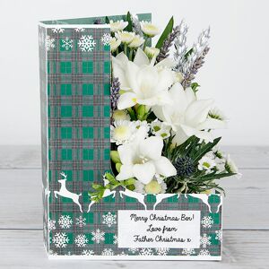 www.flowercard.co.uk Snowy White Freesias in a Tartan Christmas Card