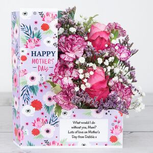 www.flowercard.co.uk Mother's Day Flowercard with Dutch Roses and Bi-Purple Spray Carnations.