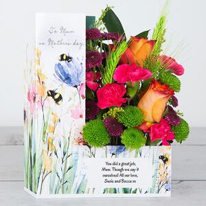 www.flowercard.co.uk Mother's Day Flowers with Orange Roses, Chrysanthemums, Carnations, Chrysanthemums, Ruscus, Chico leaves and Lime Wheat