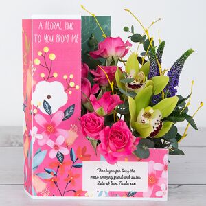 www.flowercard.co.uk Lime Orchid, Purple Veronica and Cerise Spray rose with Birch Twig and Eucalyptus Flowercard