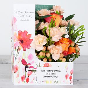 www.flowercard.co.uk Lowlands Roses and Peach Hypericum with Waxflower and Tillandsia 'Thinking Of You' Flowers