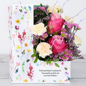 www.flowercard.co.uk Personalised Flowercard with Roses, Spray Carnations, Chrysanthemums, Limonium, Birch Twig and Pistache