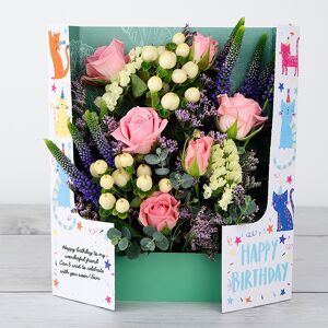 www.flowercard.co.uk Birthday Flowers with Spray Roses, Veronica and Hypericum