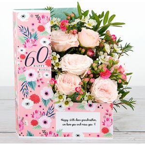 www.flowercard.co.uk 60th Birthday Flowers with Bubbles Spray Roses, Kalanchoe, Waxflower and Pistache