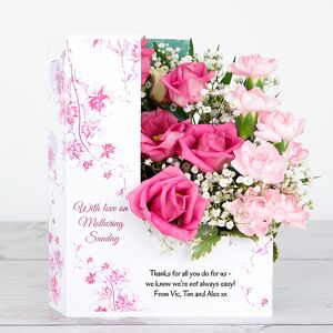 www.flowercard.co.uk Pink Lisianthus and Spray Carnations with Gypsophila and Pittosporum Mother's Day Flowercard