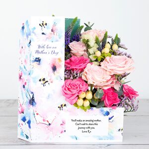 www.flowercard.co.uk Mother's Day Flowers with Lilac Spray Roses, Purple Veronica, Hypericum, Limonium, Statice and Eucalyptus Gunnii
