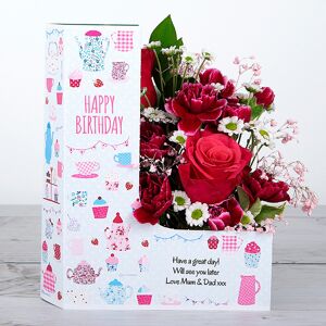 www.flowercard.co.uk Birthday Flowers with Dutch Roses, White Santini, Carnations and Pittosporum