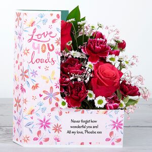 www.flowercard.co.uk Thinking of You Flowers with Dutch Roses, Spray Carnations, Pink Gypsophila, Chrysanthemums and Ruscus