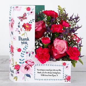 www.flowercard.co.uk Thank You Flowers with Dutch Roses, Spray Carnations, Lilac Limonium, Gypsophila and Pittosporum