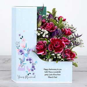 www.flowercard.co.uk 25 Years Married Celebration Flowercard with Lilac Freesias, Spray Carnations, Lilac Limonium, Gypsophila and Pittosporum