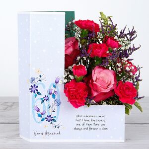 www.flowercard.co.uk 60 Years Married Card with Dutch Roses, Bi-purple Spray Carnations, Limonium and Gypsophila