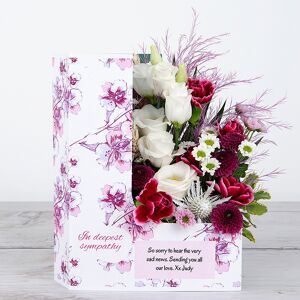 www.flowercard.co.uk Sympathy Flowers with Pink Spray Carnations, Button Santini, White Lisianthus, Tree Fern, Wheat Heads, Pittosporum and Chico Leaf